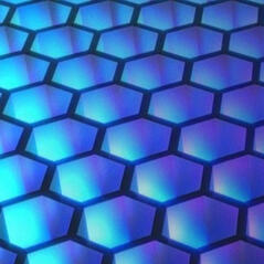 Digital art of honeycomb pattern, in teal and violet colors
